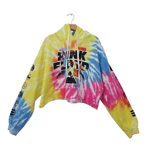 Pink Floyd Hoodie Womens XL Multicolor Cropped Tie Dye The Dark Side Of The Moon - Picture 1 of 12